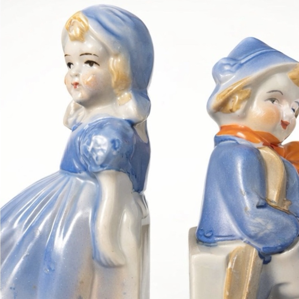 Blue Porcelain Boy and Girl Bookends - Home Accents